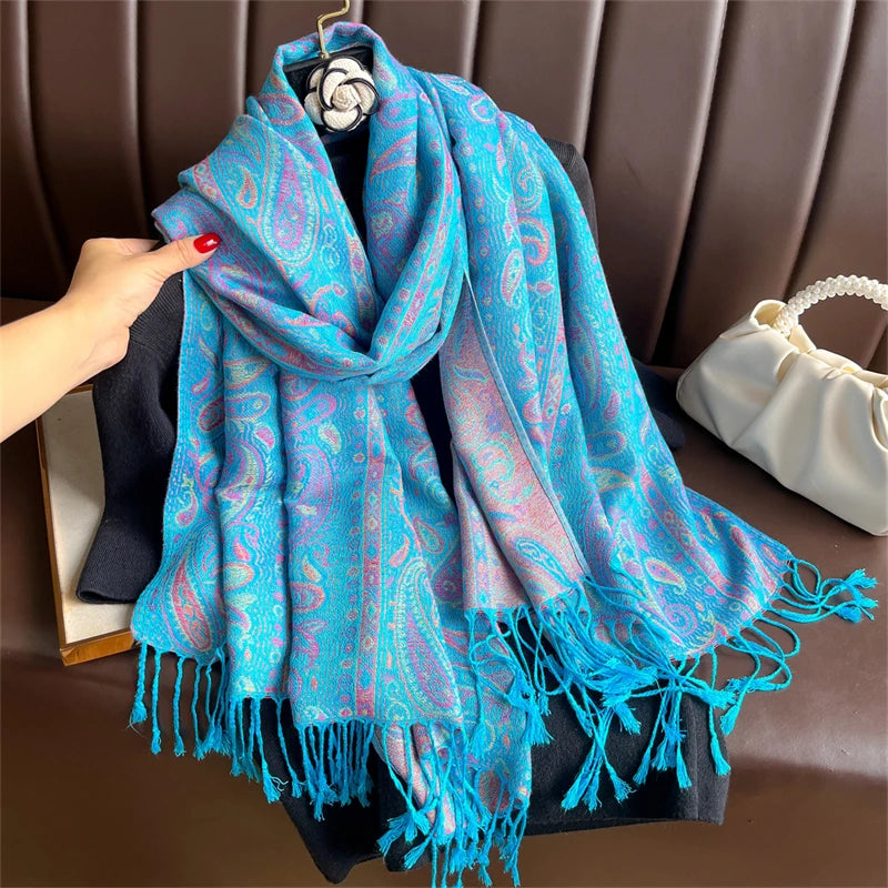 Elegant Ethnic Autumn Cashmere Shawl for Women Jacquard Pashmina Scarves Bufandas De Invierno Mujer Female Foulard Stoles Scarf - AMULET RING STORE