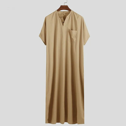 2024 New Men's Muslim Middle Eastern Arab Dubai Dress Robe Short Sleeve Luxury Robe Pakistan Moroccan Muslim Men Clothing