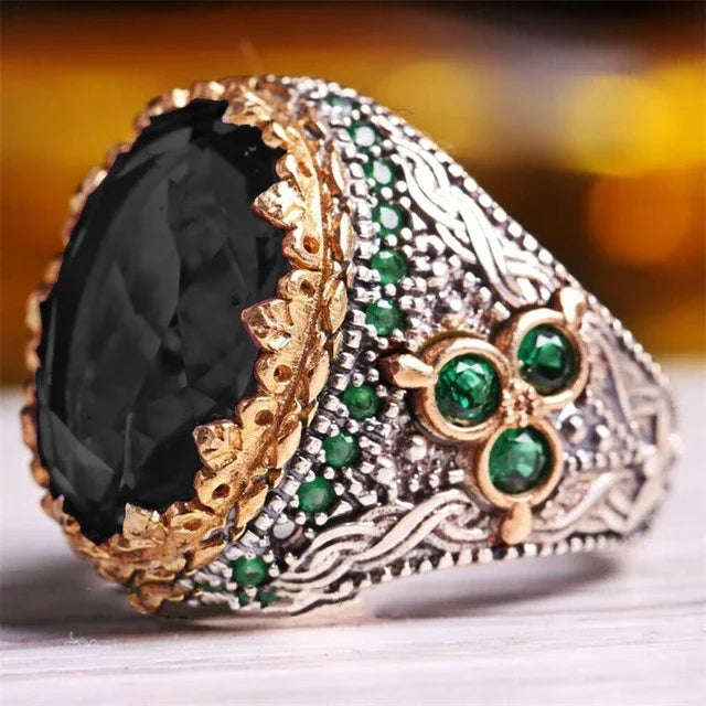 American Green Gem Inlaid Men's Luxury Ring