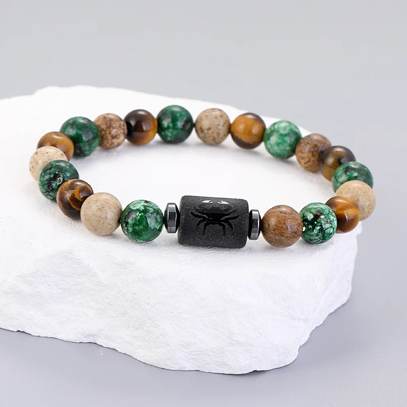 12 Zodiac Signs Natural Stone Bracelets Leo Capricorn Taurus Cancer Bracelets Women Men Couple Friendship Jewelry Gift Bracelets