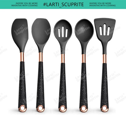 Good Quality Silicone Kitchen Utensils Set Rose Gold Plated Handle Cooking Tool Non-stick Heat Resistant Kitchenware Accessories