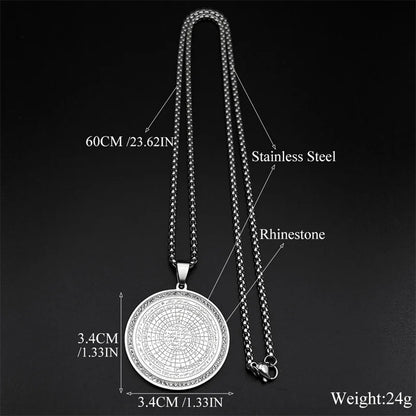 Muslim Arabic Quran Round Medal Pendant Necklace for Men Women Stainless Steel Gold Color Islamic Amulet Male Chain Jewelry