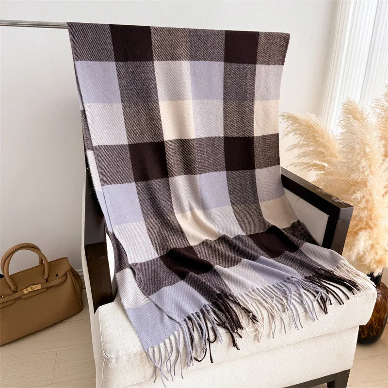 Plaid Imitation Cashmere Blanket Winter Women Scarf Designer Thick Warm Pashmina Shawl Wraps Tassel Poncho Stoles Echarpe Unisex