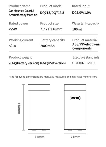 Colorful Car USB Mounted Diffuser Machine Mini Portable Automatic Spray Wireless Car Mounted Home Aromatherapy Humidifier