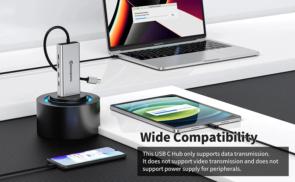 Minisopuru HUB USB C Hub 4 Ports 10Gbps USB Type C to USB C 3.2 Gen1 Hub Adapter for Laptops MacBook Pro Air USB 3.0 Hub