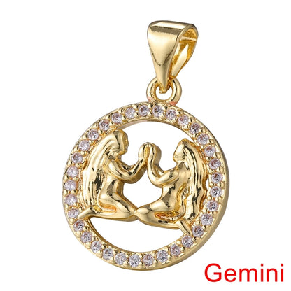 Juya DIY Imitation Pearl Shell 18K Gold Plated 12 Zodiac Charms For Handmade Fashion Birthstone Season Pendants Jewelry Making