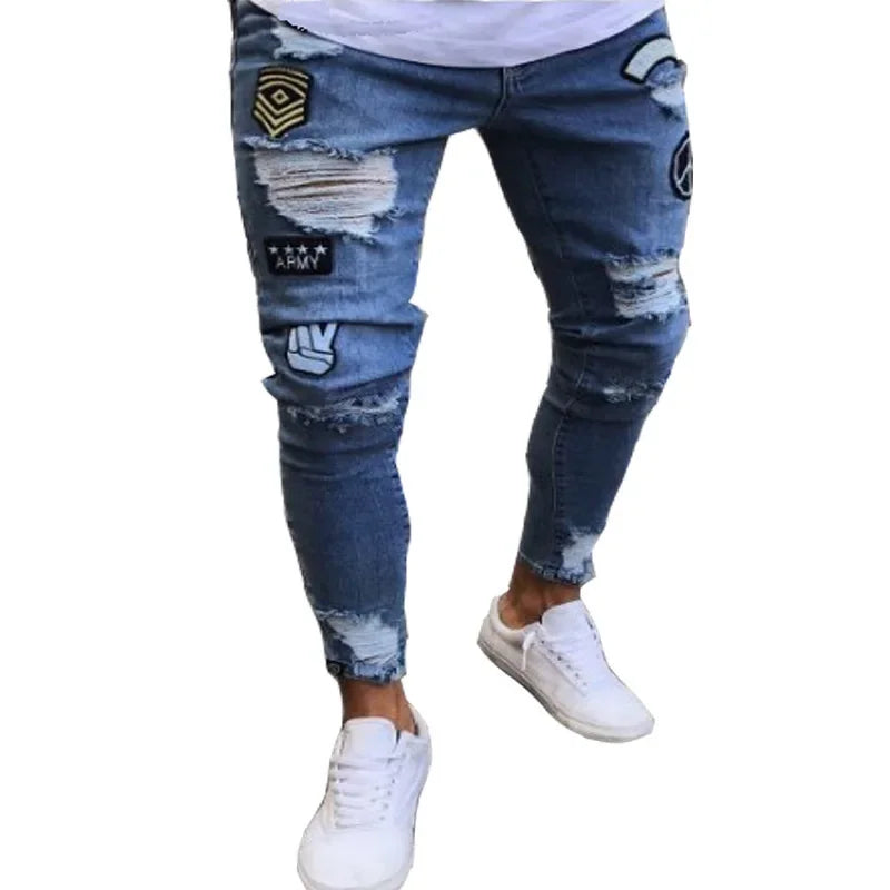 Ripped Jeans Men Stretch Skinny Grey Blue Black Hip Hop Denim Trousers Streetwear Casual Slim Fit Jeans for Men Jogging jean