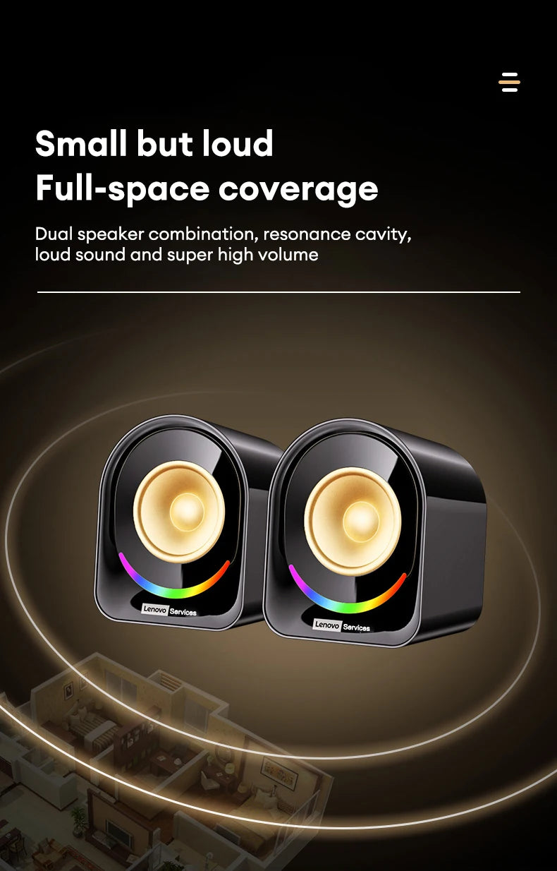 New Lenovo A02 Wireless Bluetooth V5.4 Speaker With Dual Mode RGB Light Wired Loudspeaker Vibrant Stereo Sound Camping Soundbox