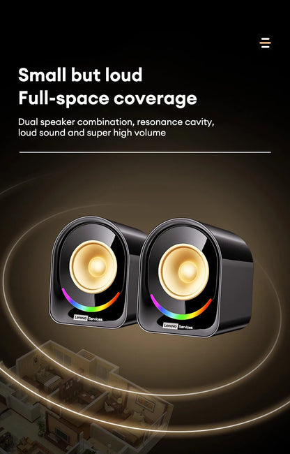 New Lenovo A02 Wireless Bluetooth V5.4 Speaker With Dual Mode RGB Light Wired Loudspeaker Vibrant Stereo Sound Camping Soundbox