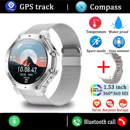 2025 New Men Sports Smart Watch GPS AMOLED Heart Rate Monitoring LED Flashlight NFC Bluetooth Call 3ATM Waterproof Smartwatches
