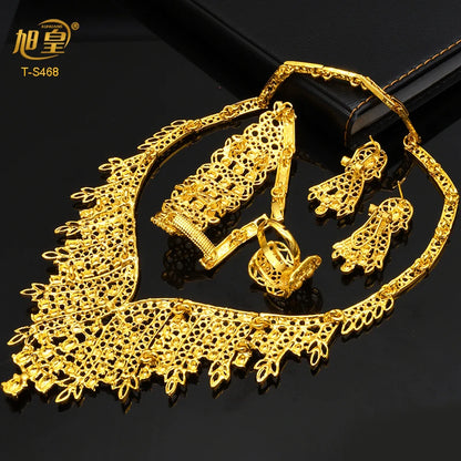 XUHUANG Luxury Dubai Crystal Gold Color Necklace Sets For Women Wedding African Jewelry Set Indian Jewellery Anniversary Gifts
