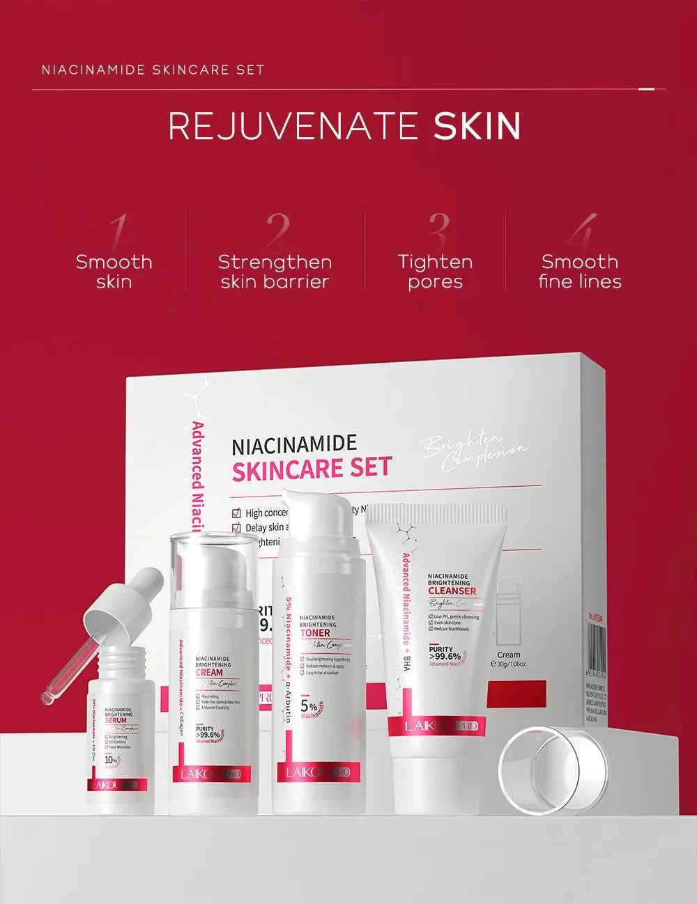 Niacinamide Skin Care Set Oil Control Anti-Wrinkle Aging Fine Lines Serum Whitening cream Repair Face Nourish Toner 4 Set box