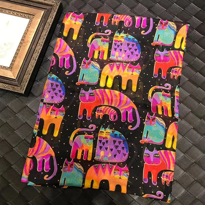 Brand Beige Cartoon Cat 100% Silk Scarf Shawl Bufanda Women Spring Fall Fashion Large Size Winter Long Scarves Bufanda 180*110cm