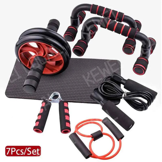 7-in-1 Black Fitness Set Abdominal Fitness Wheel Indoor Sports Push up Support ab Wheel Comprehensive Training Fitness Equipmen