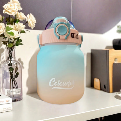 1000ml Gradient Color Water Bottle with Handle and Carry Strap for Women Men - Reusable Leakproof Plastic Cup - AMULET RING STORE