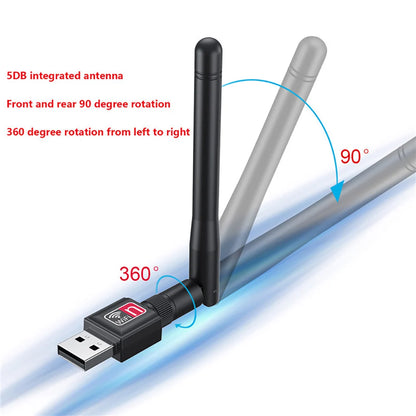 150Mbps WiFi USB Adapter 2.4G Wi-Fi Dongle 5dBi Gain Antenna 802.11b/g/n USB2.0 High-Speed Wireless Card Receiver For PC/Laptop - AMULET RING STORE