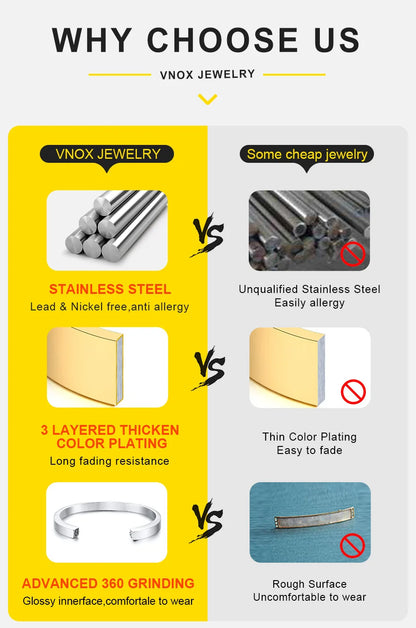 Vnox Volcanic Stone Bead Necklace for Men, Adjustable Stainless Steel Beaded Collar Chokers, Link Chain Jewelry Gift for Him New