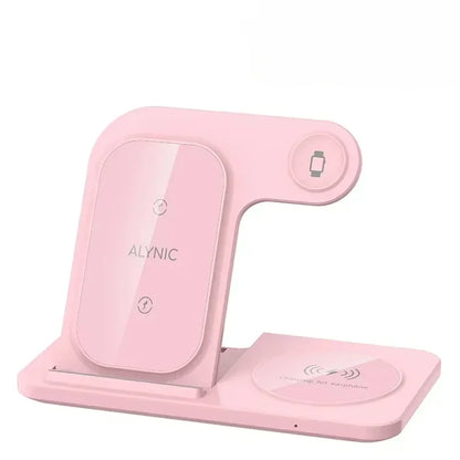 3 In 1 Wireless Charger Stand Foldable 15W Fast Wireless Charging Station Dock for iPhone 16 15 14 13 12 iWatch 9 8 7 6 Airpods