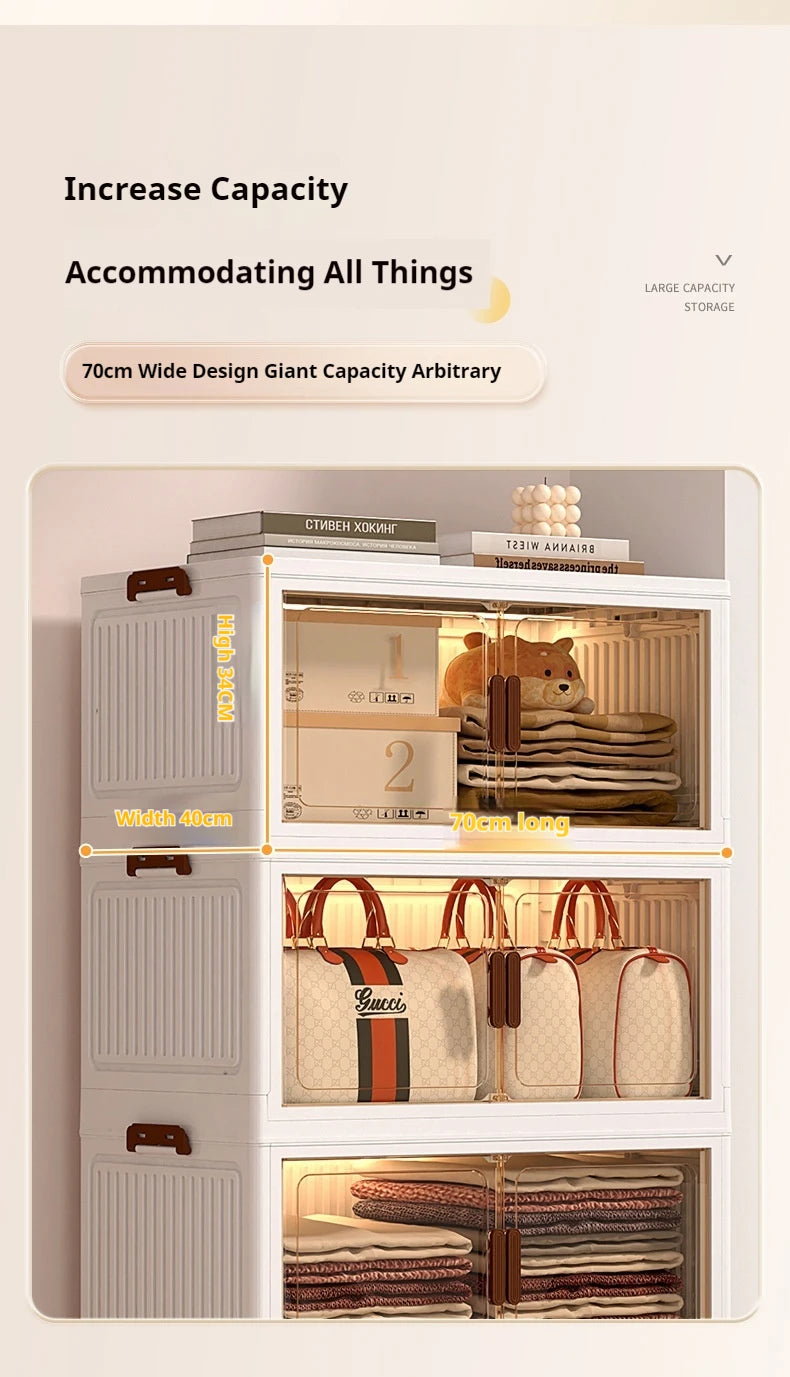 2025 Folding Living Room Cabinet Multifunction Closet Organizer With Wheel Stackable Sundries Large Capacity Storage Box Shelf - AMULET RING STORE