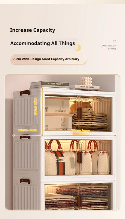 2025 Folding Living Room Cabinet Multifunction Closet Organizer With Wheel Stackable Sundries Large Capacity Storage Box Shelf - AMULET RING STORE