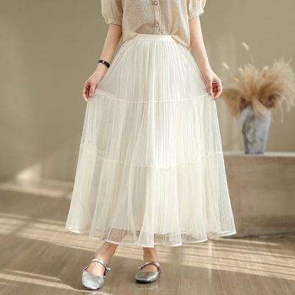 THHONE Summer Skirt Women 2025 High Waist Loose Fashion Vintage Dot Casual Korean Style Elegant A-line Skirts Women's Clothing