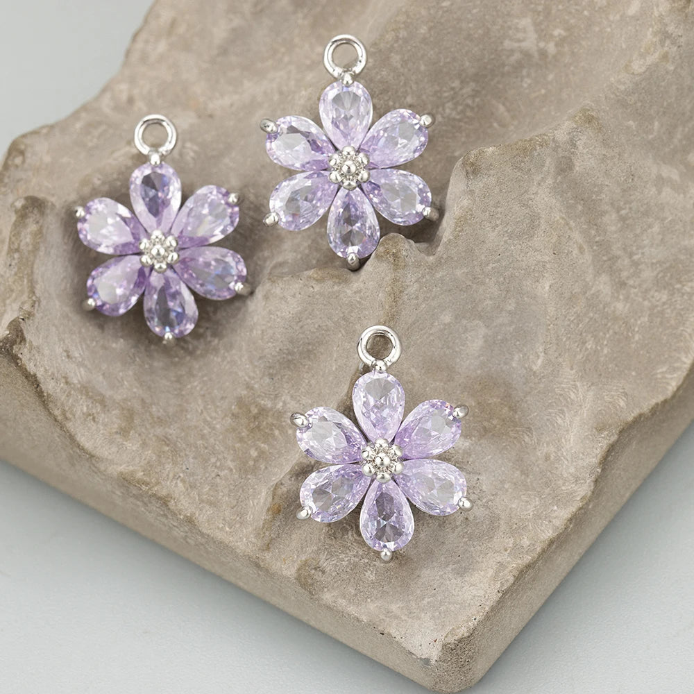 GUFEATHER,6pcs/lot,MC78,jewelry accessories,18k gold plated,nickel free,copper,zircon,hand made,flower shape,charms,diy pendants - AMULET RING STORE