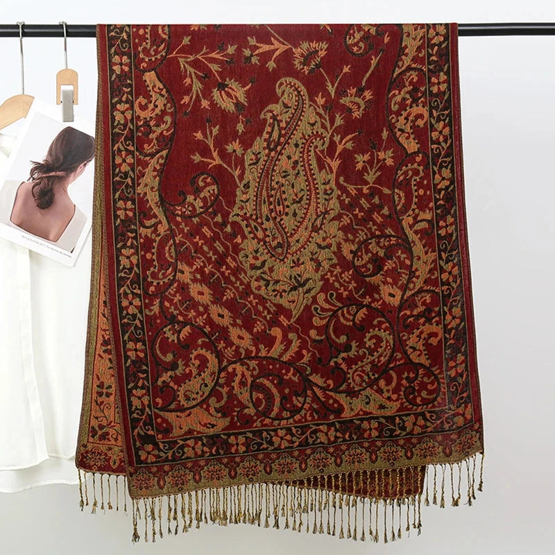 Luxury Pashimina Embroidery Muslim Hijab for Women Winter scarf Pareo Cape Warm Chunky Heaqdscarf Blue Lady Elegant Poncho - AMULET RING STORE