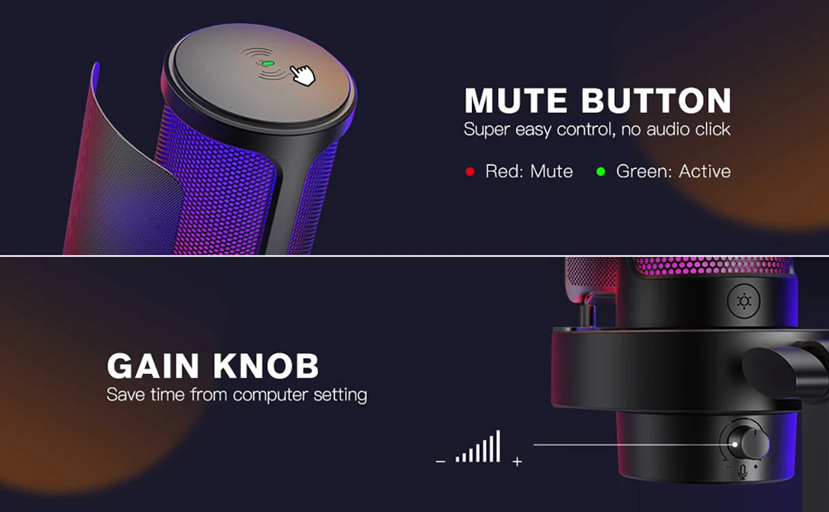 FIFINE USB Microphone for Recording and Streaming on PC and Mac,Headphone Output and Touch-Mute Button,Mic with 3 RGB Modes -A8
