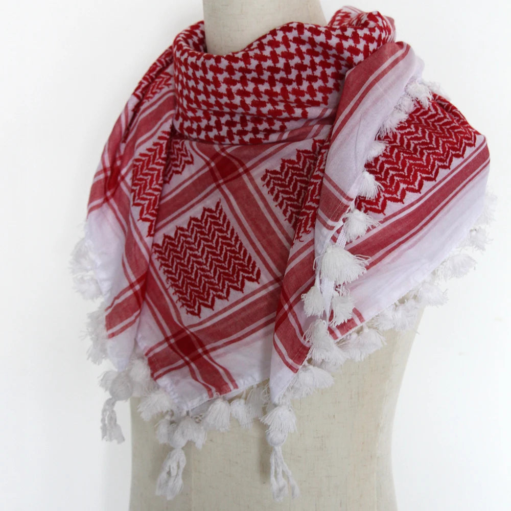 Tactical Cotton Shemagh Keffiyeh Hunting Outdoor Desert Scarf Neck Head Wrap with Tassel for Men Women for Cycling Camping CS - AMULET RING STORE