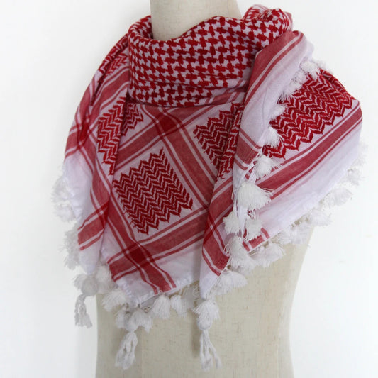 Tactical Cotton Shemagh Keffiyeh Hunting Outdoor Desert Scarf Neck Head Wrap with Tassel for Men Women for Cycling Camping CS - AMULET RING STORE