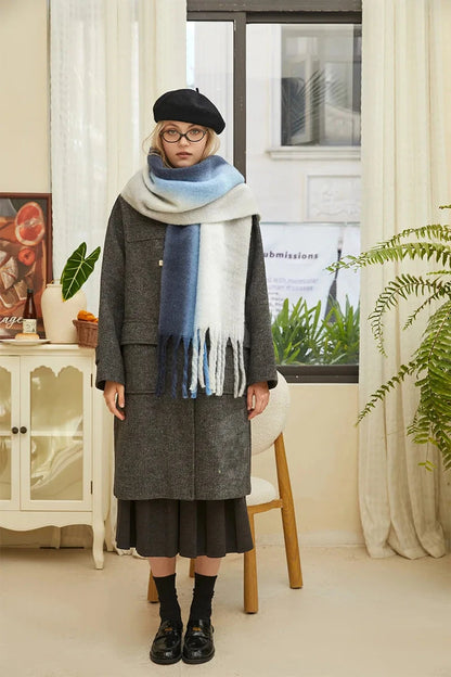 New Fashion Mohair Stripted Tassel Scarf Women Autumn Winter Korean Version Thickened Warm Soft Female Shawl Colorful Muffler