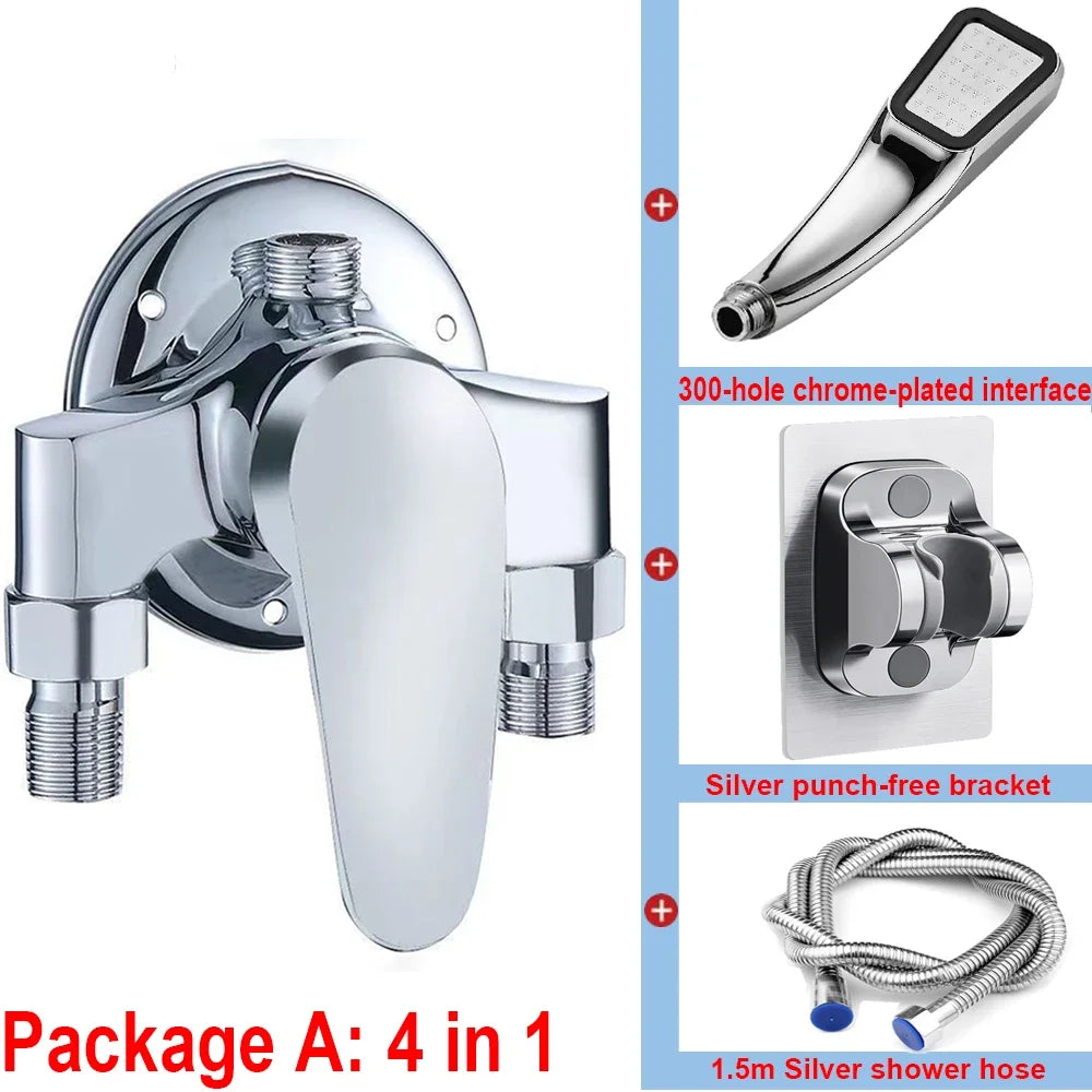 G1/2" Bathtub Shower Faucet Hot and Cold Water Mixing Valve Bathroom Set Countertop Mounted Chrome Plated Valve Bath Shower Set