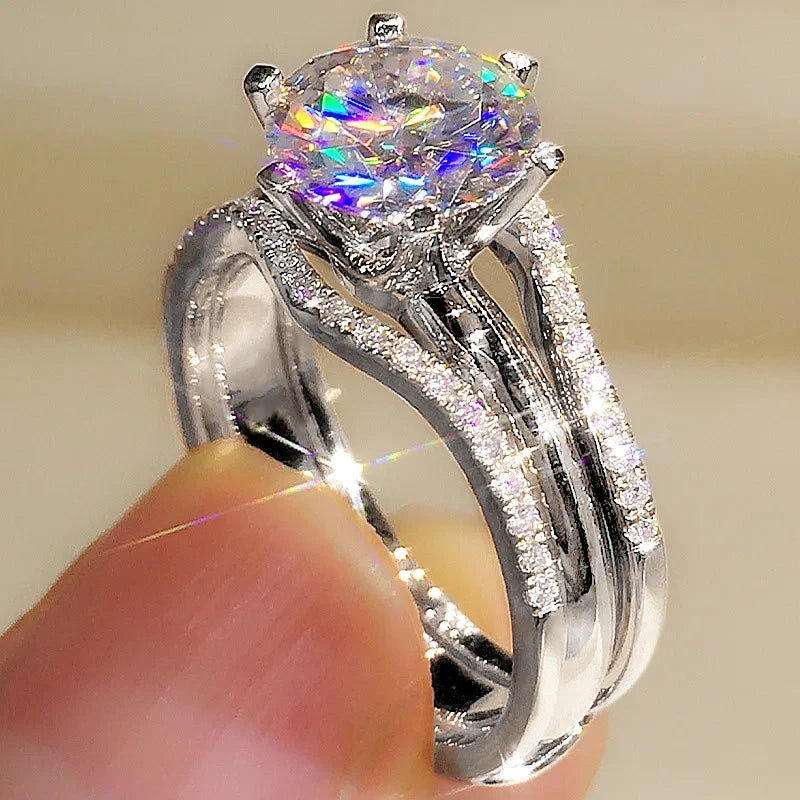 Huitan Unique Rose Gold Color Rings for Women Classic 6 Claws Designed Cubic Zirconia Rings Wedding Engagement Bands Hot Jewelry