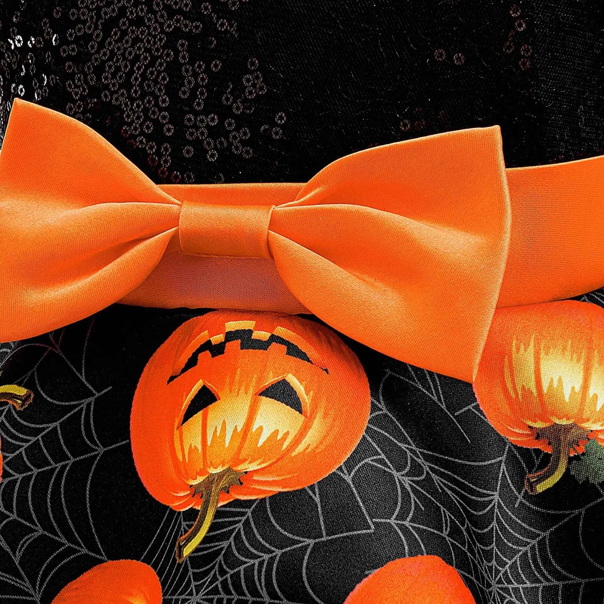 Baby Girl Halloween Costume 0-3 Yrs Little Girl Fantasy Dress Children Pumpkin Skeleton Print Fluffy Gown Kids Cute Orange Frock