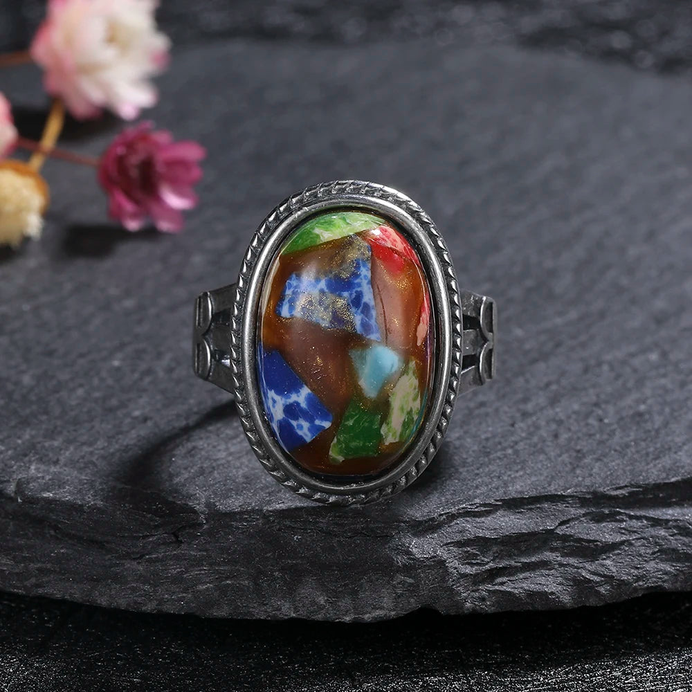 Vintage Natural Emperor Stone Ring S925 Silver Retro Hollow Luxury Fine Jewelry Wedding Gift for Women - AMULET RING STORE