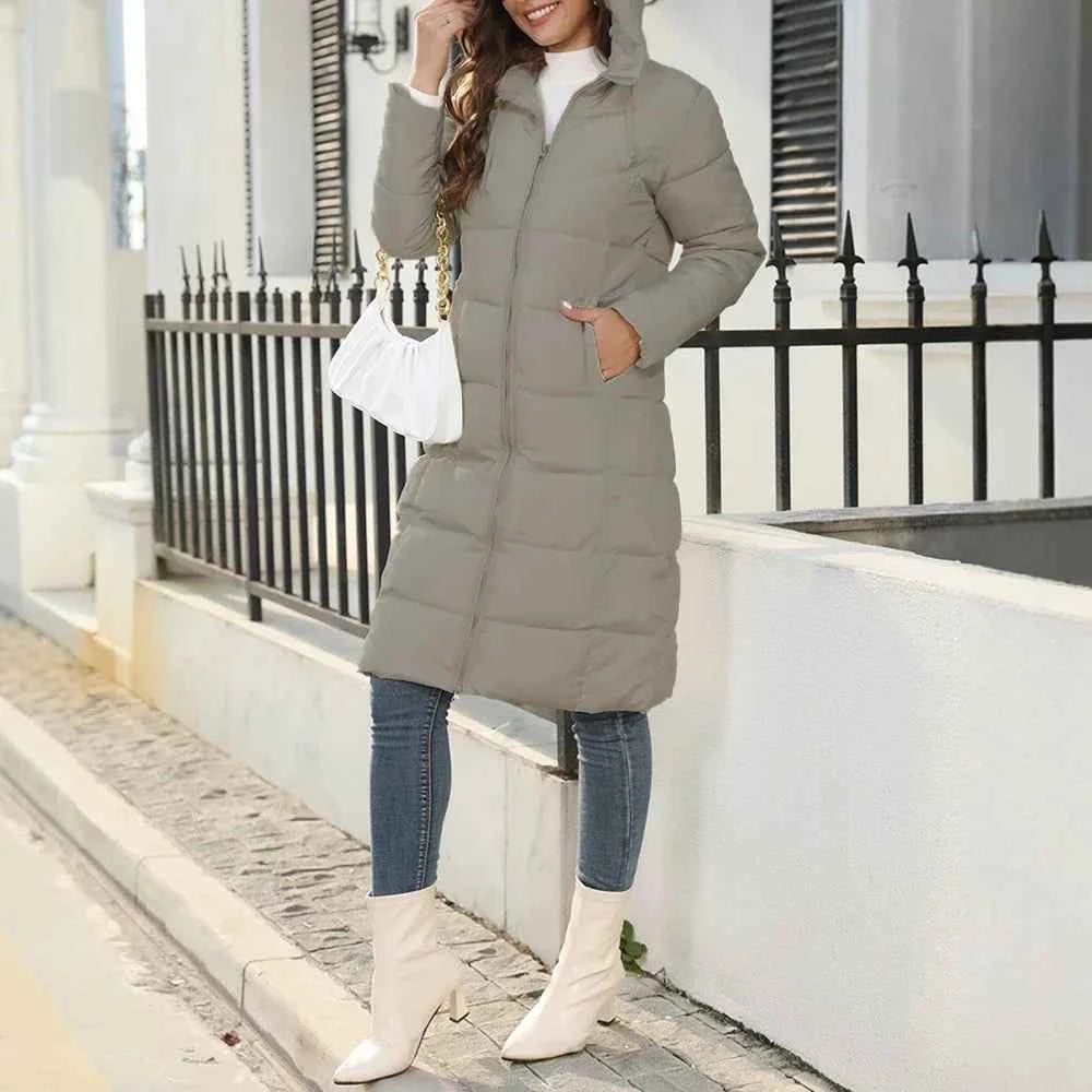 Women's Padded Coat Autumn Winter Simple Basics Zipper Long Sleeve Hoodie Daily Long Padded Clothes