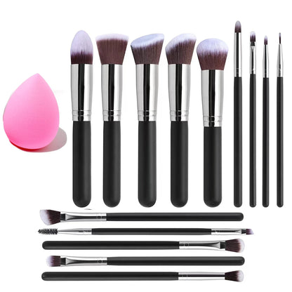 14Pcs Makeup Brush Set for Beginners Soft Bristle Powder Brush Blush Eye Shadow Beauty Tools, Buy 14pcs Brush Get 1 Free Sponge - AMULET RING STORE