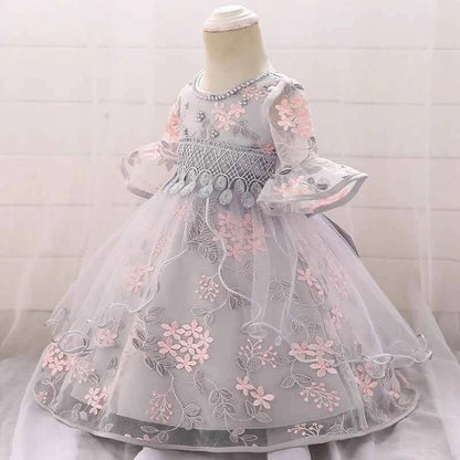 Long Sleeve Flower Baby Girls Dresses Newborn Pink 1st Birthday Tulle Princess Dress For Girl Bridesmaid Wedding Summer Clothing