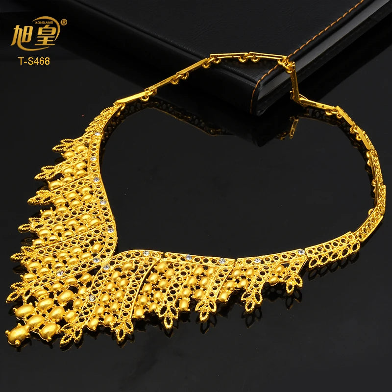 XUHUANG Luxury Dubai Crystal Gold Color Necklace Sets For Women Wedding African Jewelry Set Indian Jewellery Anniversary Gifts