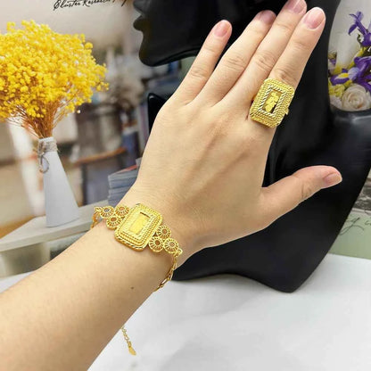 Earring Tassel Necklace Middle East 4pcs Jewelry Women Cuff Bangles with Ring Jewelry Dubai Fashion Set African Jewelry Wedding