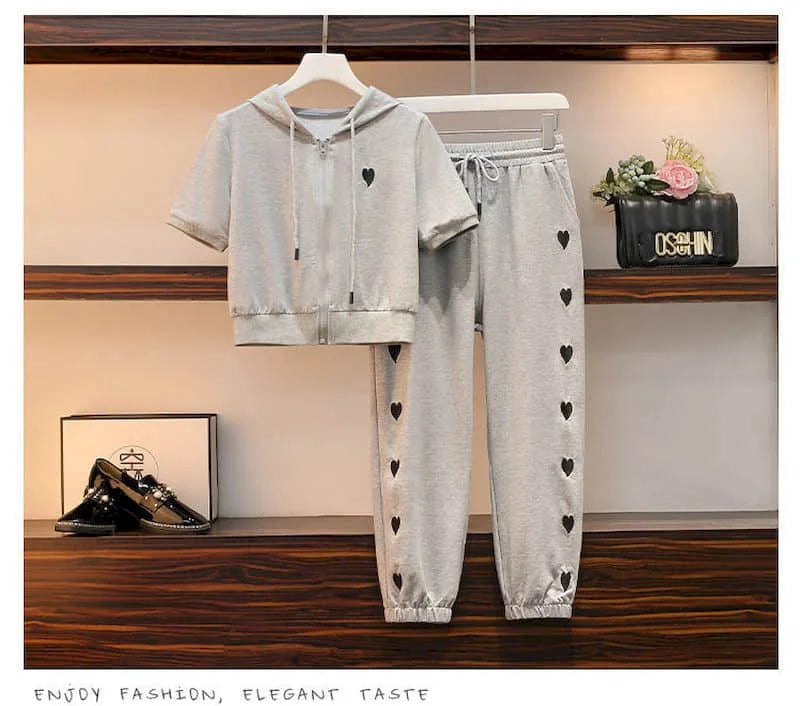 Womens T Shirts Sets Fashion Short Hooded Sports Casual Suits 2024 Summer Trend Slim Short Sleeve Tops Sweatpants Two Piece Set - AMULET RING STORE