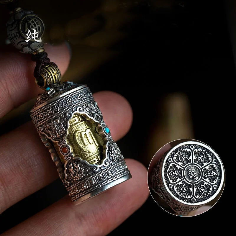 Six Character Great Bright Mantra Rotating Warp Cylinder Pendant Car Keychain For Men Women Jewelry Tassel Budda Beads Accessory