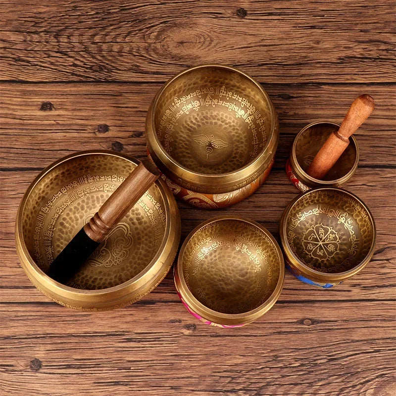 Tibetan Singing Bowl Buddhist Meditation Massage Yoga Chakra Nepal Singing Bowls Sound Healing Instruments with Accessories Gift - AMULET RING STORE