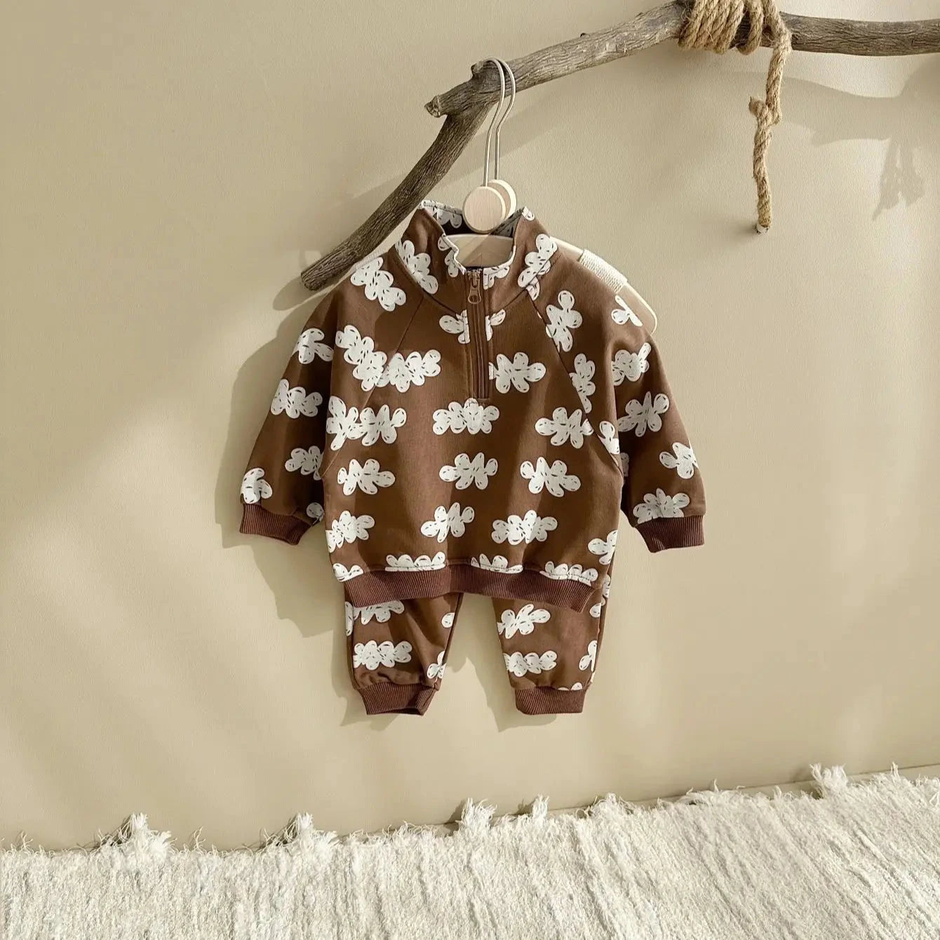 Spring New Boys Clothing Set Cloud Print Zipper Long Sleeved Pants Cotton Sweatshirt 0-4Y Baby Girls Pullover 2PCS Newborn - AMULET RING STORE