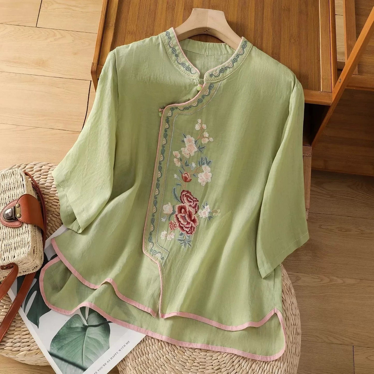 Casual Loose Blouse Shirt Women Clothes Summer Cotton Linen Ladies Tops Tee Blusas Vintage Embroidery Woman Shirt Camiseta Mujer