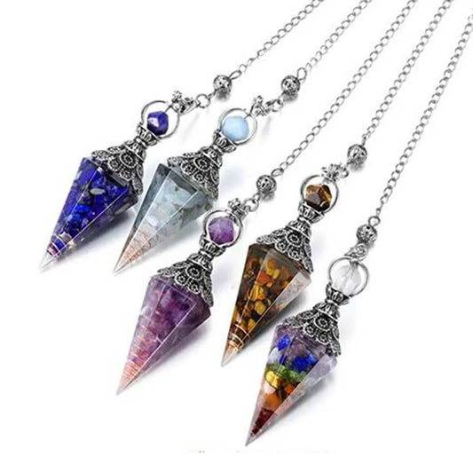 Natural 7 Chakra Healing Crystals Pendulum for Dowsing Divination Quartz Stone Pendulums Antique Reiki Pendant Pendulo Jewelry