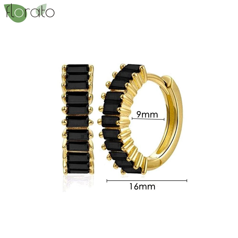 925 Sterling Silver Needle Fashion Round Pendant Small Earrings Luxury Gold Hoop Earrings for Women Premium Black Jewelry Gifts - AMULET RING STORE