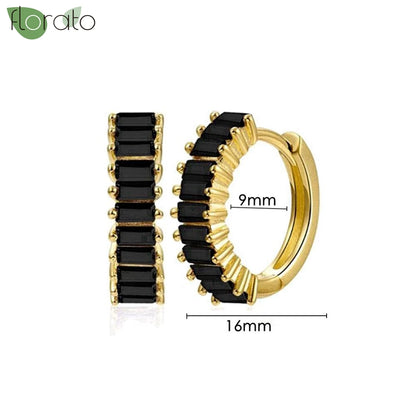 925 Sterling Silver Needle Fashion Round Pendant Small Earrings Luxury Gold Hoop Earrings for Women Premium Black Jewelry Gifts - AMULET RING STORE