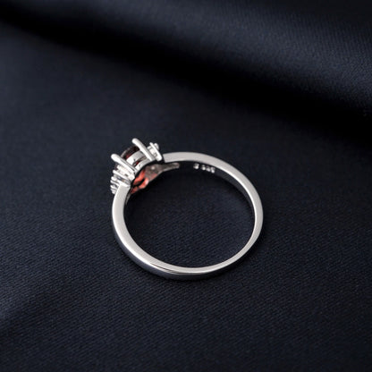 Potiy Natural Oval Shape Sky Blue Topaz Garnet Ring 925 Sterling Silver for Women Daily Wedding Party Jewelry