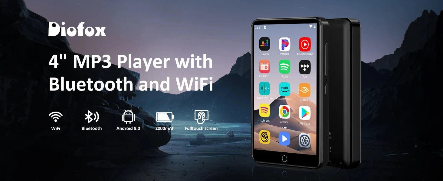 80GB (16GB+64GB) MP3 Player Android 9.0 with Bluetooth and WiFi, 4.0-inch with speakers, FM radio, eBooks, capacity up to 512GB